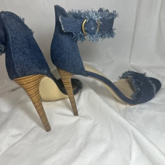 Retro Sexy Denim Fringe High Stiletto Heels Open Pointed Toe Sandals Sz 11 - Picture 10 of 12